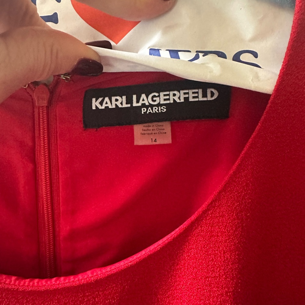 Karl Lagerfeld Elegant Ruffle Red Dress - Picture 3 of 4